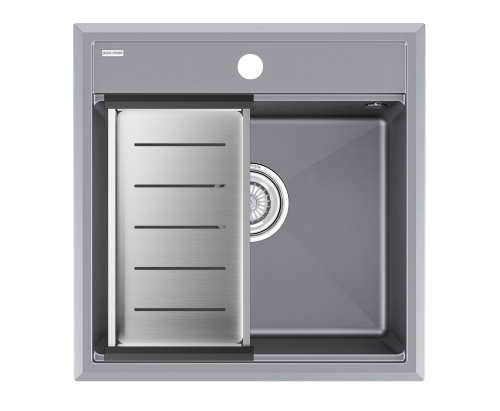 Мойка кухонная Paulmark PM115051-GRM+A375-BS 50х51 серый металлик/брашированная нержавеющая сталь